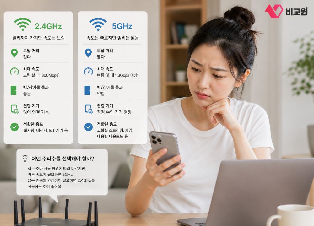 2.4GHz�� 5GHz ���̷� ���ͳ� �ӵ��� ������ ��ġ�� ���