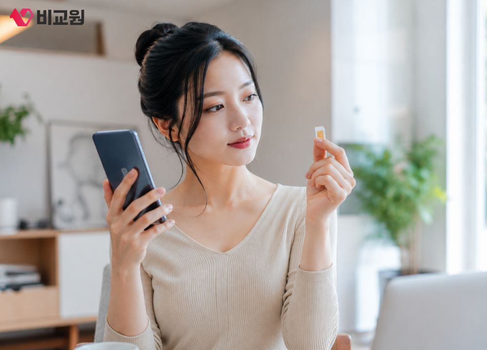 휴대폰 eSIM과 유심 들고 있는 이미지