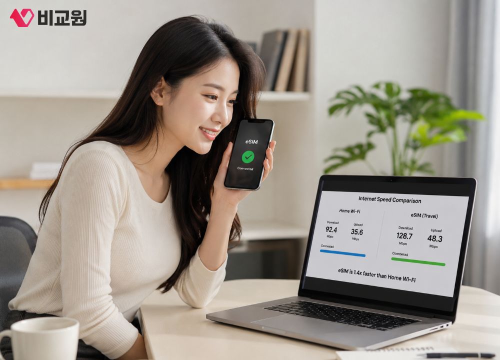 휴대폰 eSIM을 사용하는 사용자 이미지