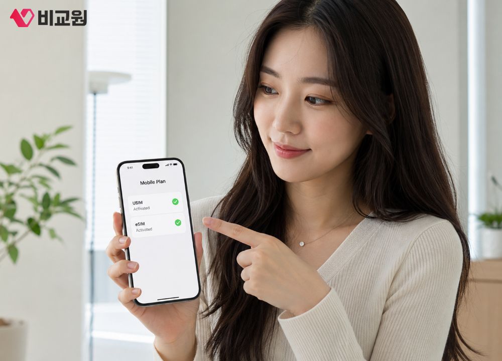 유심과 eSIM을 동시에 사용하는 듀얼 SIM 환경을 설명하는 이미지